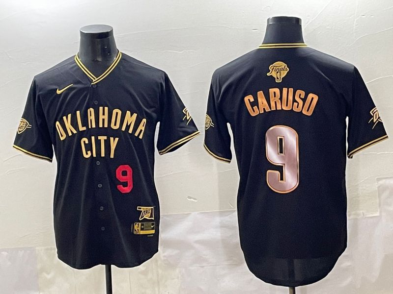 Men 2025 Oklahoma City Thunder #9 Caruso Black Gold Nike Joint Name NBA Jersey style 25